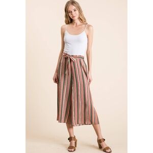 Veveret Multi-Stripe Woven Palazzo Pants Brick